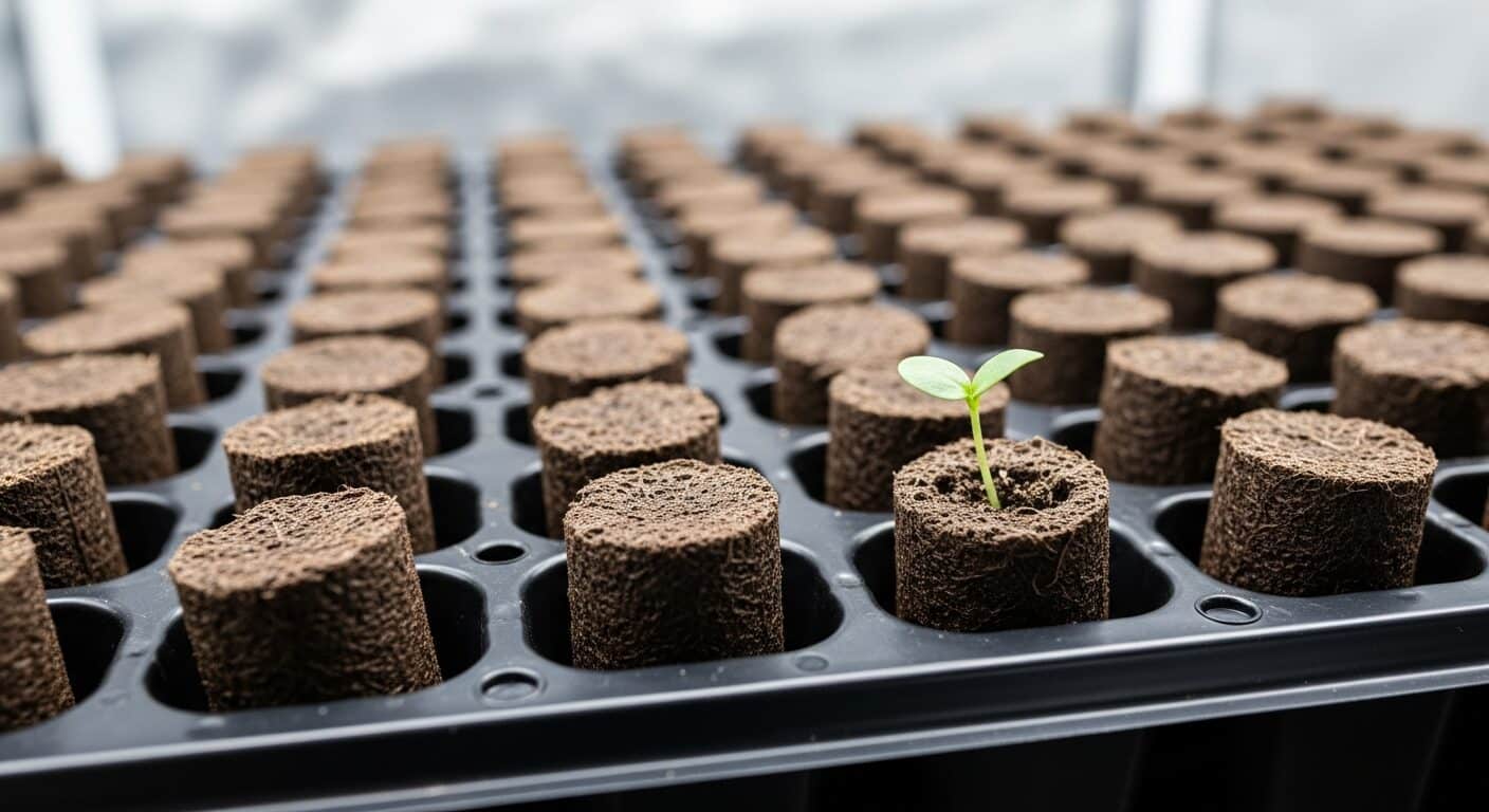Rapid Rooter plug and Rockwool cube for hydroponic cannabis seedlings