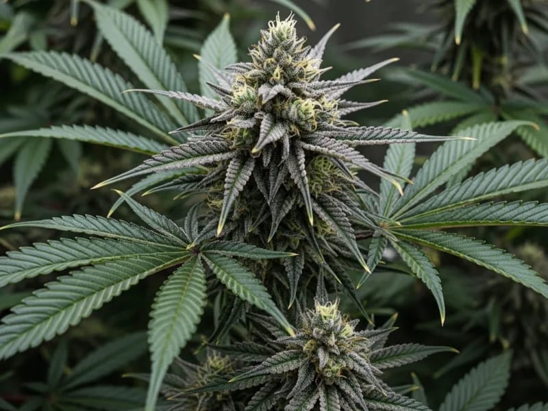 Cannabis plant in flower in a grow room